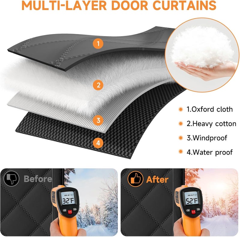 Esteh Magnetic Thermal Insulated Door Curtain for Winter Fits Door Size 36" x 82", Temporary Thermal Door Cover for Cold with Thickened Cotton, Window Insulation Kit for Sliding Glass Doorways - Black - Image 5